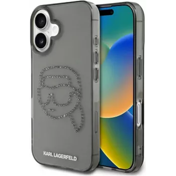 Karl Lagerfeld IML Rhinestones Karl Head Custodia per iPhone 16 (nero)