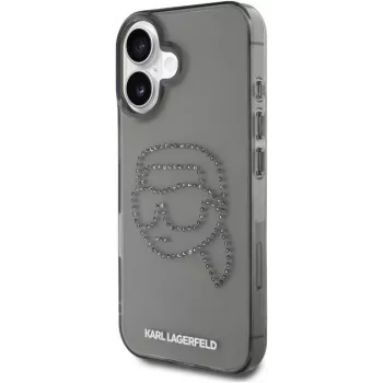 Karl Lagerfeld IML Rhinestones Karl Head Custodia per iPhone 16 (nero)