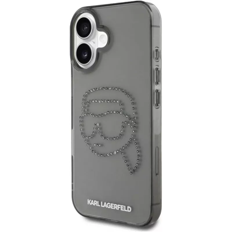 Karl Lagerfeld IML Rhinestones Karl Head Custodia per iPhone 16 (nero)