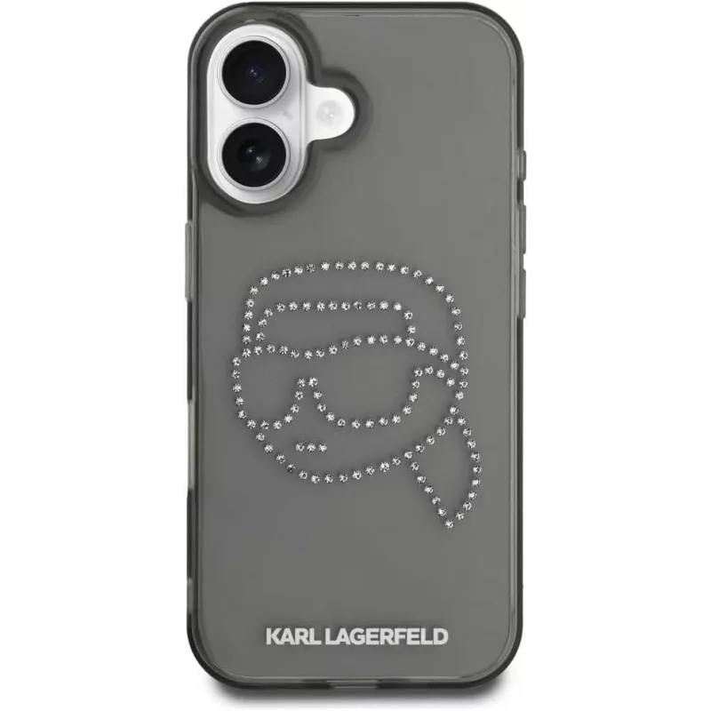Karl Lagerfeld IML Rhinestones Karl Head Custodia per iPhone 16 (nero)
