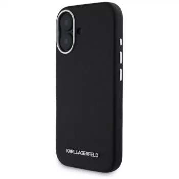 Karl Lagerfeld Saffiano FullWrapped Elongated Metal Logo Custodia MagSafe per iPhone 16 nero