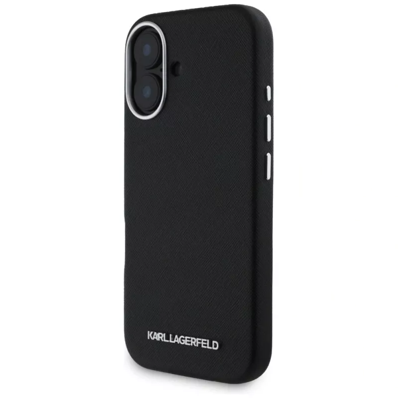 Karl Lagerfeld Saffiano FullWrapped Elongated Metal Logo Custodia MagSafe per iPhone 16 nero