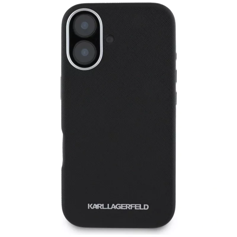 Karl Lagerfeld Saffiano FullWrapped Elongated Metal Logo Custodia MagSafe per iPhone 16 nero