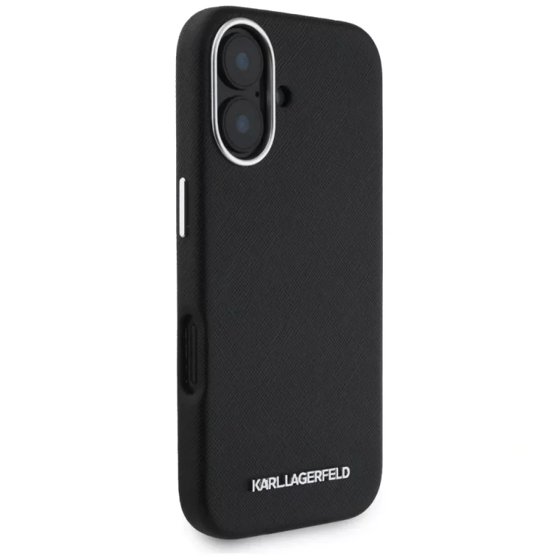 Karl Lagerfeld Saffiano FullWrapped Elongated Metal Logo Custodia MagSafe per iPhone 16 nero