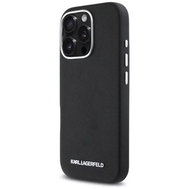 Karl Lagerfeld Saffiano Full Wrapped Elongated Metal Logo Custodia MagSafe per iPhone 16 Pro nero