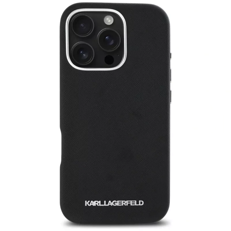 Karl Lagerfeld Saffiano Full Wrapped Elongated Metal Logo Custodia MagSafe per iPhone 16 Pro nero