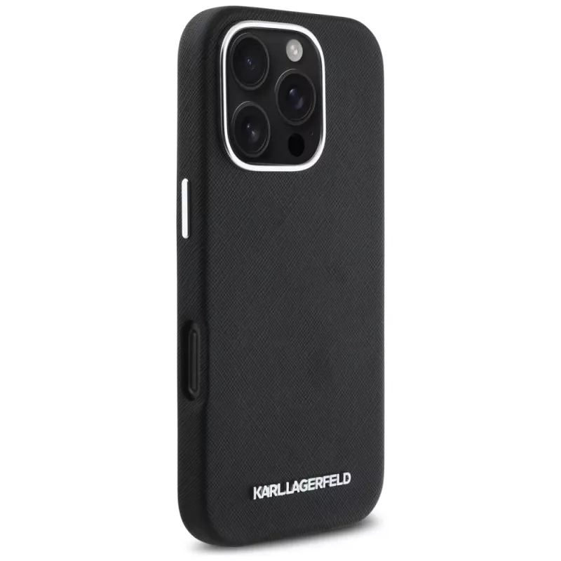 Karl Lagerfeld Saffiano Full Wrapped Elongated Metal Logo Custodia MagSafe per iPhone 16 Pro nero
