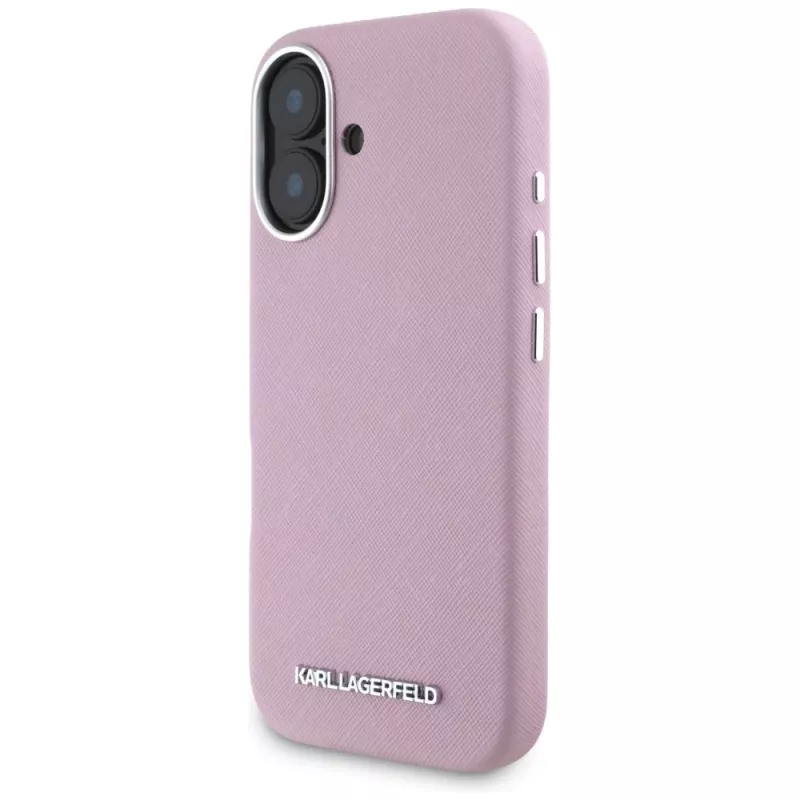 KARL LAGERFELD Saffiano Full Wrapped Elongated Metal Logo Custodia MagSafe per Apple iPhone 16 - rosa