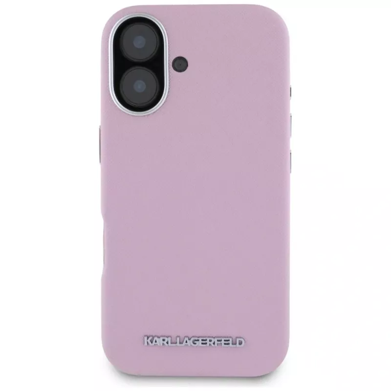 KARL LAGERFELD Saffiano Full Wrapped Elongated Metal Logo Custodia MagSafe per Apple iPhone 16 - rosa
