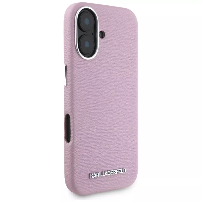 KARL LAGERFELD Saffiano Full Wrapped Elongated Metal Logo Custodia MagSafe per Apple iPhone 16 - rosa