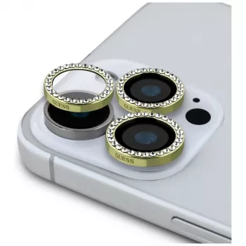 Guess BP Rhinestones Kit 2-in-1 protezione schermo e lente fotocamera per iPhone 16 Pro Max oro