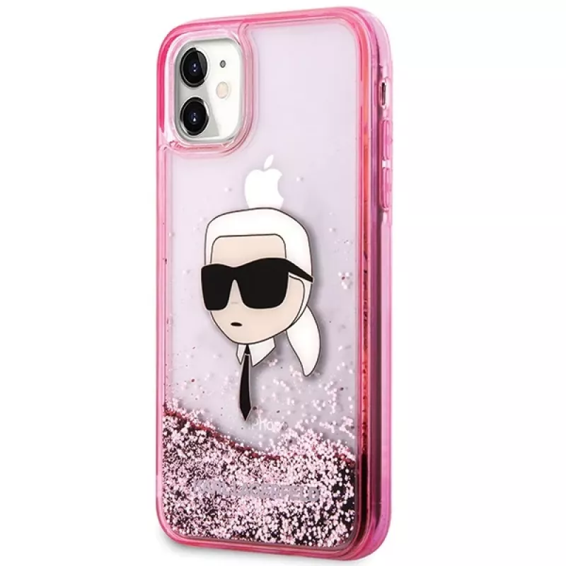Karl Lagerfeld KLHCN61LNKHCP Hardcase per iPhone 11/XR, rosa, Glitter Karl Head