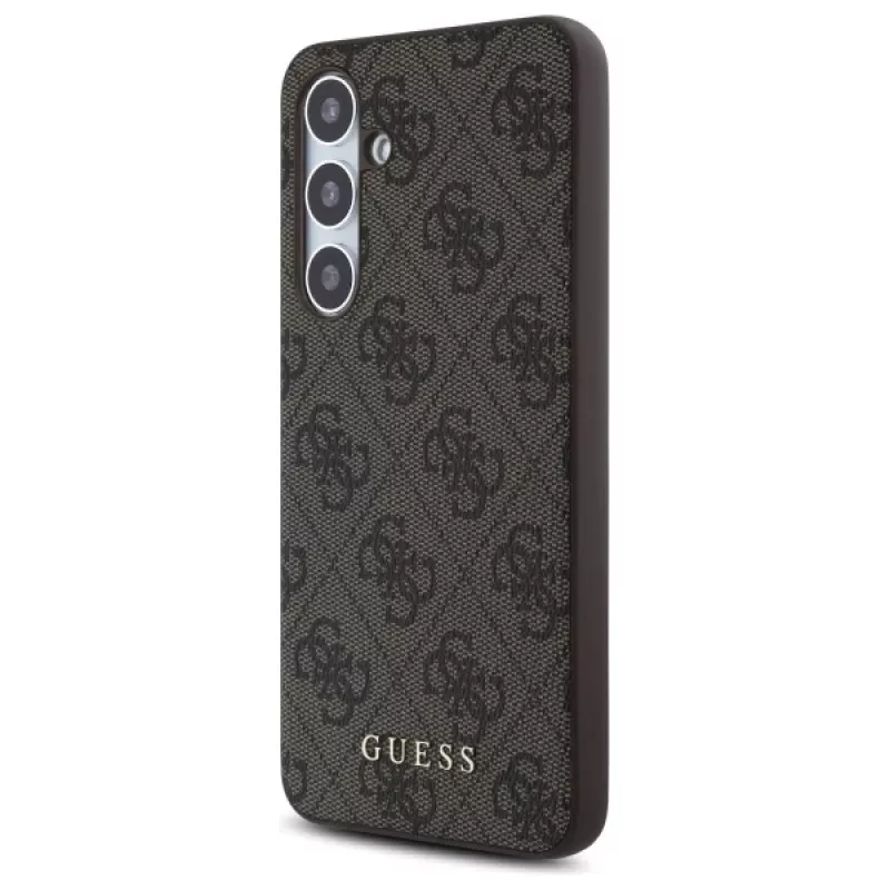 Guess 4G Metal Gold Logo cover posteriore per Samsung Galaxy S24 FE, marrone