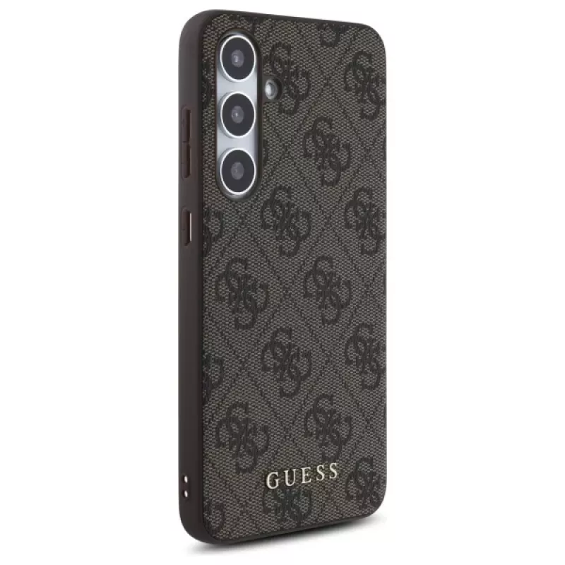 Guess 4G Metal Gold Logo cover posteriore per Samsung Galaxy S24 FE, marrone