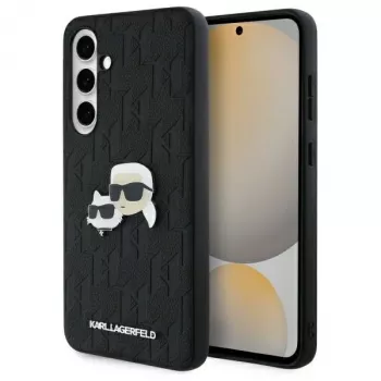 Karl Lagerfeld KLHCS24FEPGKLKCPK Samsung Galaxy S24 FE Hard Case nero Monogram Karl & Choupette Head Pin