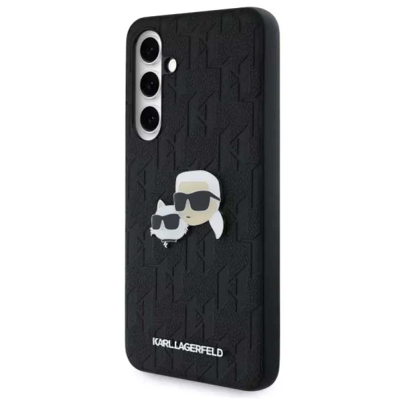 Karl Lagerfeld KLHCS24FEPGKLKCPK Samsung Galaxy S24 FE Hard Case nero Monogram Karl & Choupette Head Pin