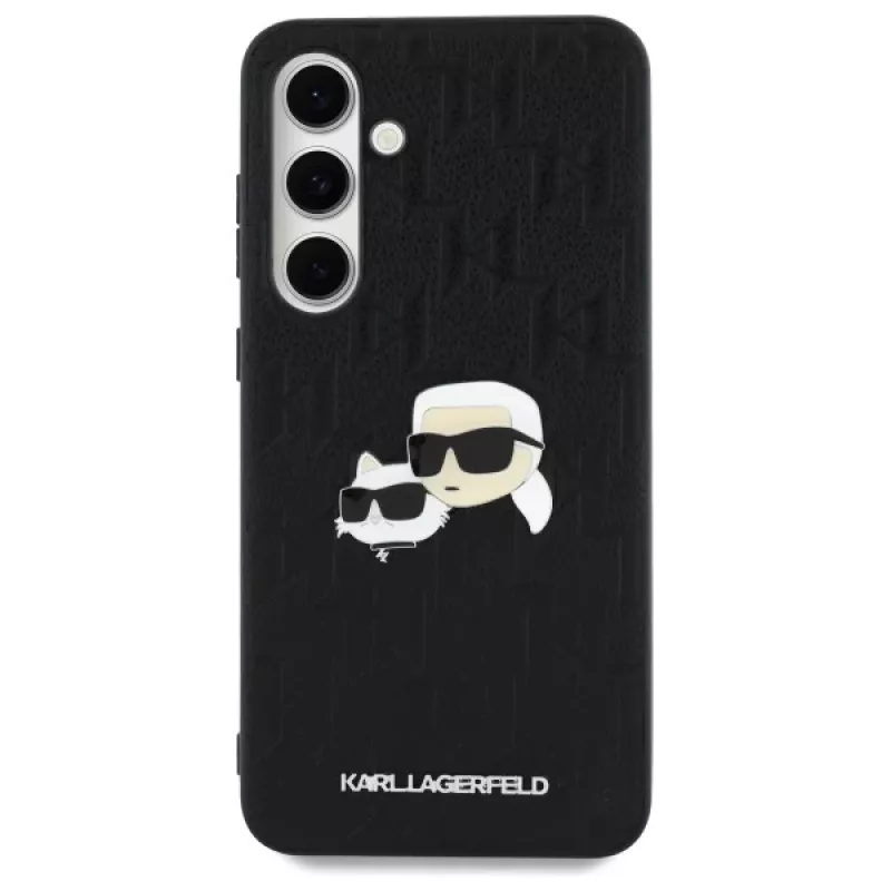 Karl Lagerfeld KLHCS24FEPGKLKCPK Samsung Galaxy S24 FE Hard Case nero Monogram Karl & Choupette Head Pin