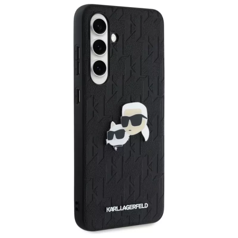 Karl Lagerfeld KLHCS24FEPGKLKCPK Samsung Galaxy S24 FE Hard Case nero Monogram Karl & Choupette Head Pin