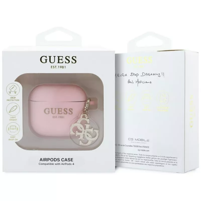 Guess GUA4LECG4P Custodia rosa in silicone con charm 4G per AirPods 4