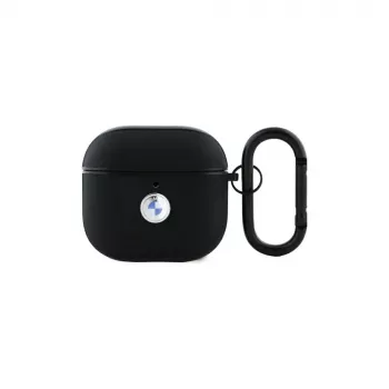 BMW BMA4SSLBK Custodia nera in vera pelle con logo argento per AirPods 4