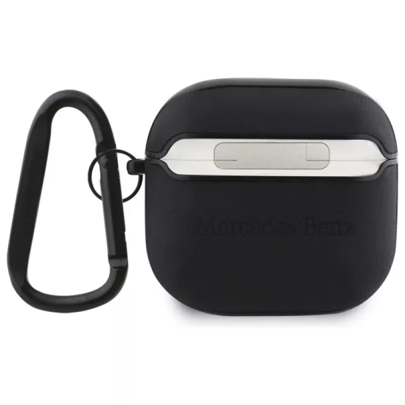 Mercedes-Benz MEA4CSLBK Custodia per AirPods 4 in pelle nera con logo in metallo