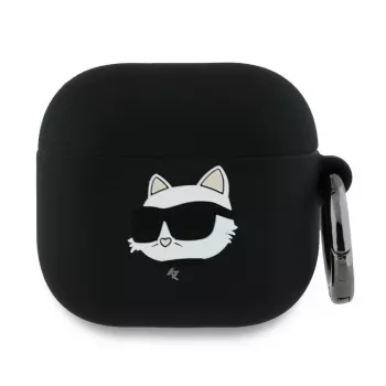 Karl Lagerfeld KLA4RUNCHK Custodia nera in silicone con testa Choupette 3D per AirPods 4
