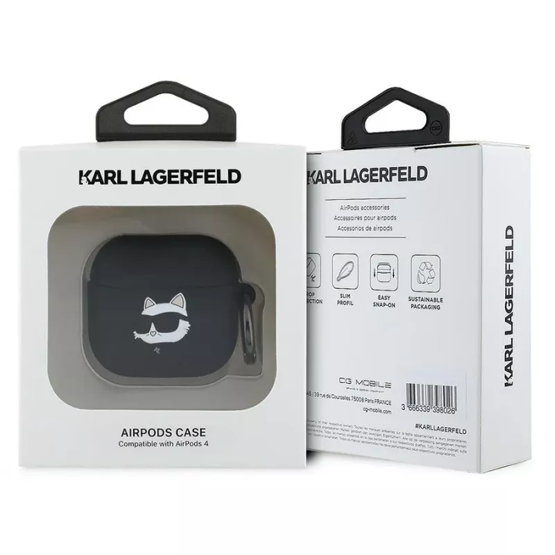 Karl Lagerfeld KLA4RUNCHK Custodia nera in silicone con testa Choupette 3D per AirPods 4