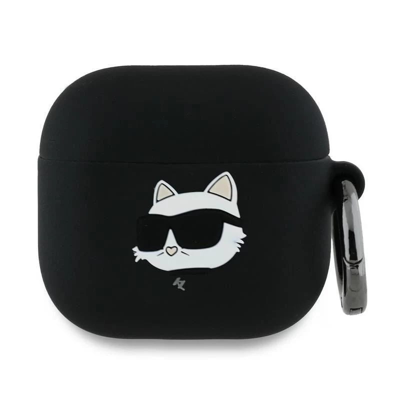 Karl Lagerfeld KLA4RUNCHK Custodia nera in silicone con testa Choupette 3D per AirPods 4