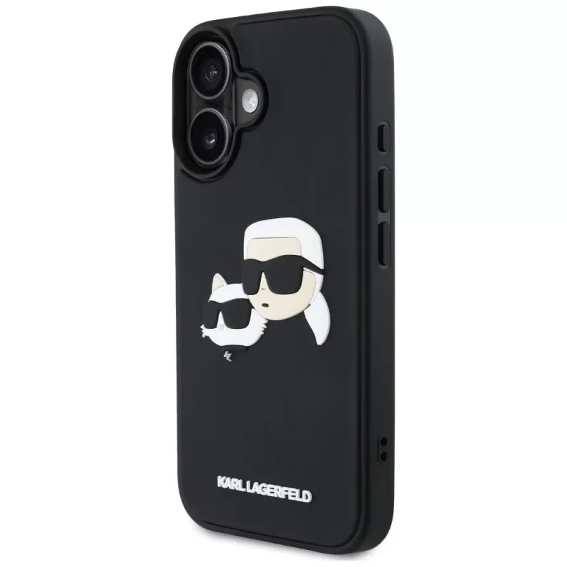 KARL LAGERFELD HC Custodia in gomma 3D DoubleHeads per iPhone 16, nera