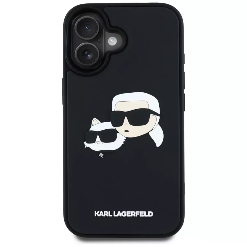 KARL LAGERFELD HC Custodia in gomma 3D DoubleHeads per iPhone 16, nera