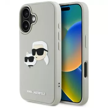 KARL LAGERFELD HC Custodia in gomma 3D DoubleHeads per Apple iPhone 16 - beige