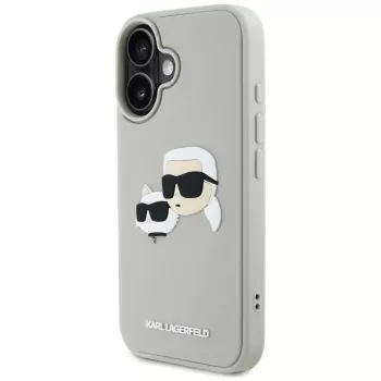 KARL LAGERFELD HC Custodia in gomma 3D DoubleHeads per Apple iPhone 16 - beige