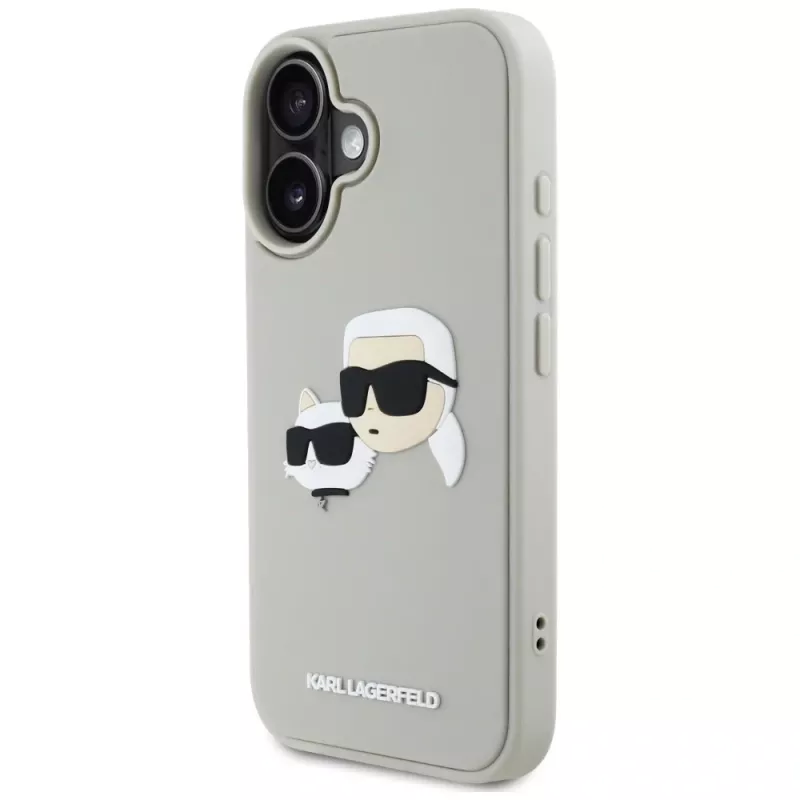KARL LAGERFELD HC Custodia in gomma 3D DoubleHeads per Apple iPhone 16 - beige