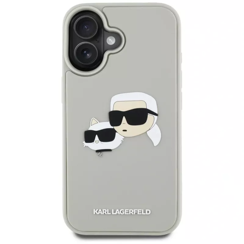 KARL LAGERFELD HC Custodia in gomma 3D DoubleHeads per Apple iPhone 16 - beige