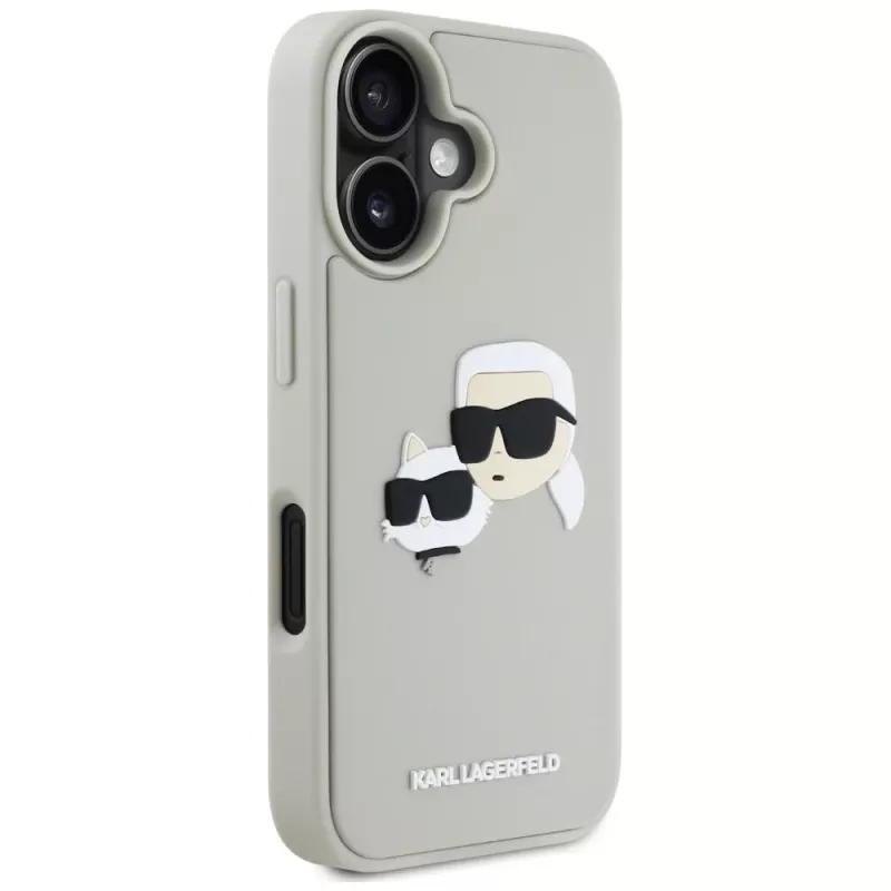 KARL LAGERFELD HC Custodia in gomma 3D DoubleHeads per Apple iPhone 16 - beige
