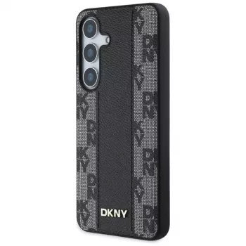 DKNY Leather Checkered Pattern Custodia MagSafe per Samsung Galaxy S25, nera