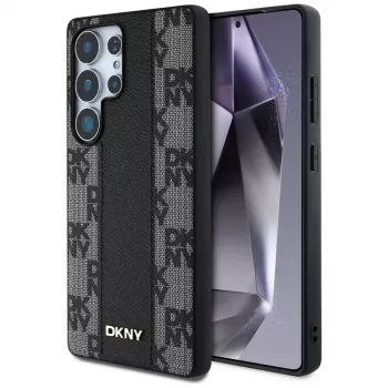 DKNY Custodia in pelle Checkered Pattern MagSafe per Samsung Galaxy S25 Ultra nera