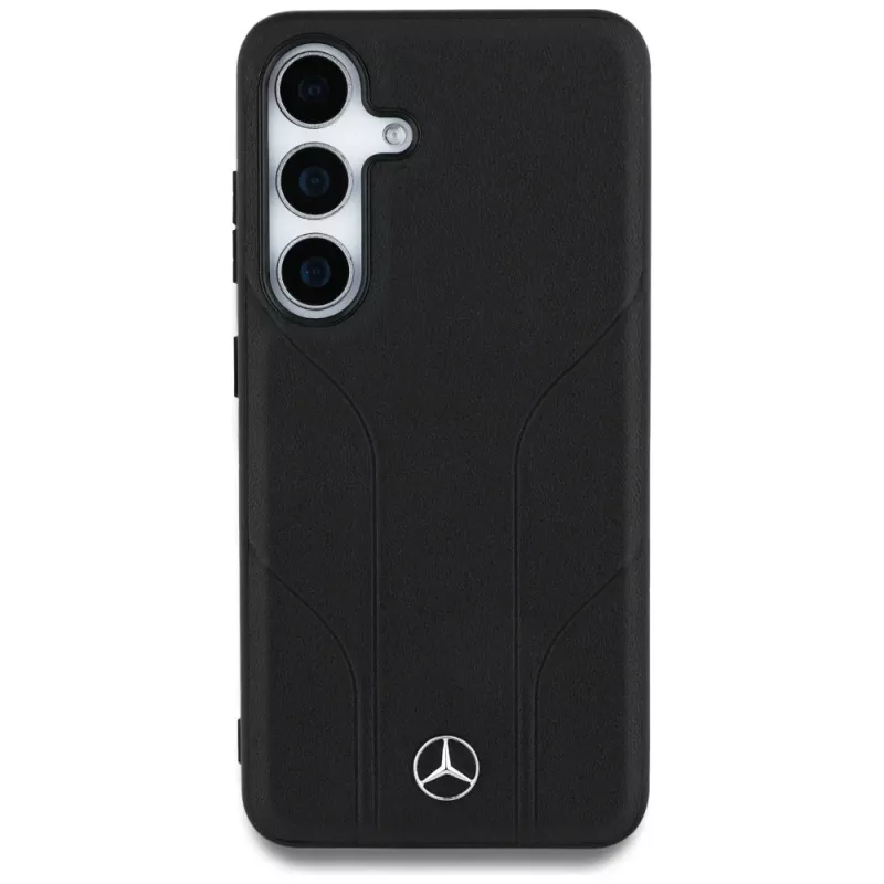 MERCEDES-BENZ Custodia in pelle con linee in rilievo, compatibile MagSafe, per Samsung Galaxy S25, nera