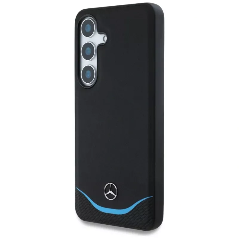 MERCEDES-BENZ Custodia Mercedes Leather Contrasted Blue Horizontal Curve MagSafe per Samsung Galaxy S25 nera