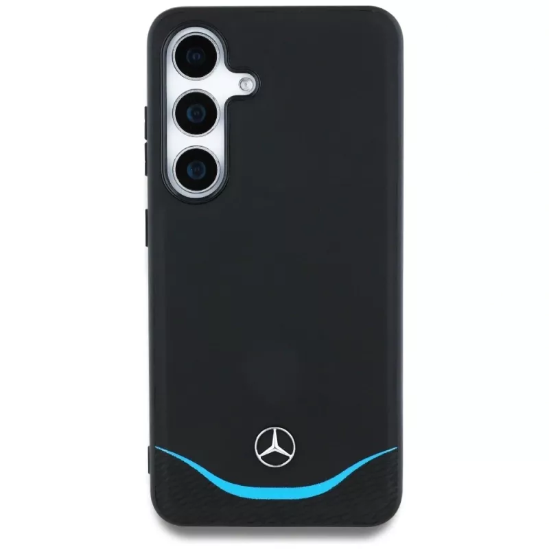 MERCEDES-BENZ Custodia Mercedes Leather Contrasted Blue Horizontal Curve MagSafe per Samsung Galaxy S25 nera
