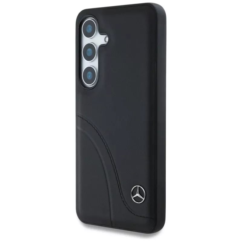 MERCEDES-BENZ Custodia in pelle con cuciture curve per Samsung Galaxy S25 nera