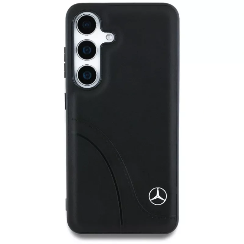 MERCEDES-BENZ Custodia in pelle con cuciture curve per Samsung Galaxy S25 nera