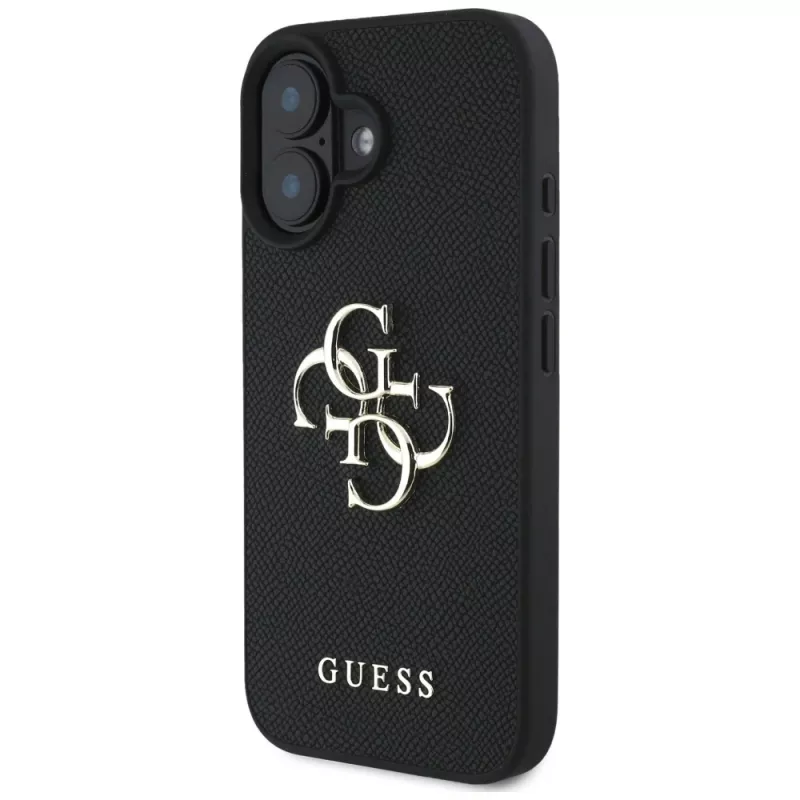 Guess Grained Big 4G Logo Small Classic Logo Custodia per iPhone 16 (nera)