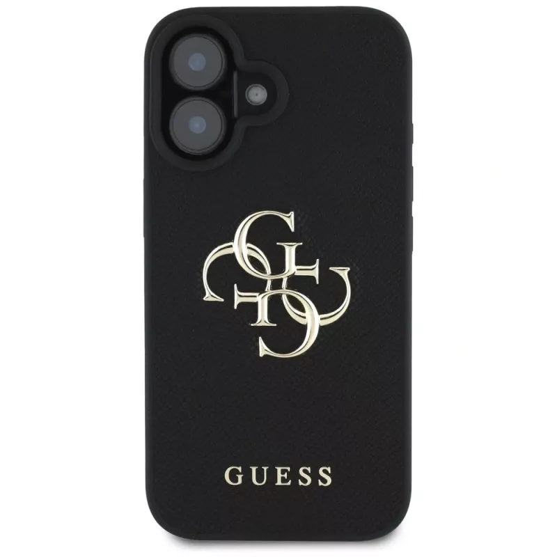 Guess Grained Big 4G Logo Small Classic Logo Custodia per iPhone 16 (nera)
