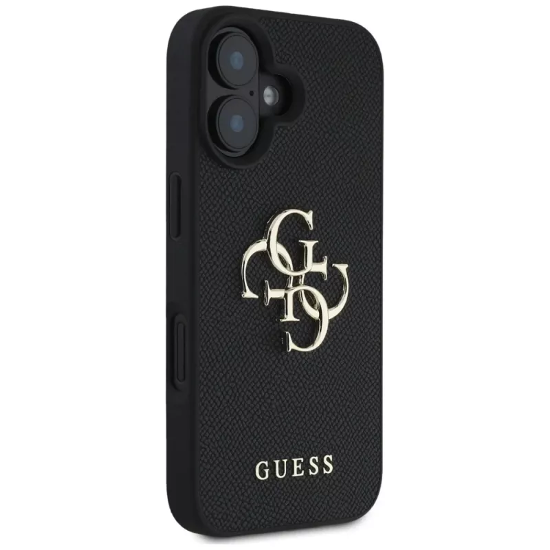 Guess Grained Big 4G Logo Small Classic Logo Custodia per iPhone 16 (nera)