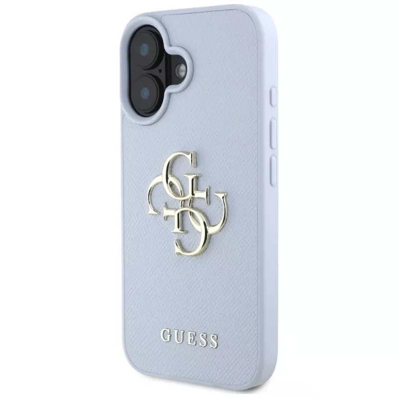 Guess Grained Big 4G Logo Small Classic Logo Cover posteriore per Apple iPhone 16 - blu