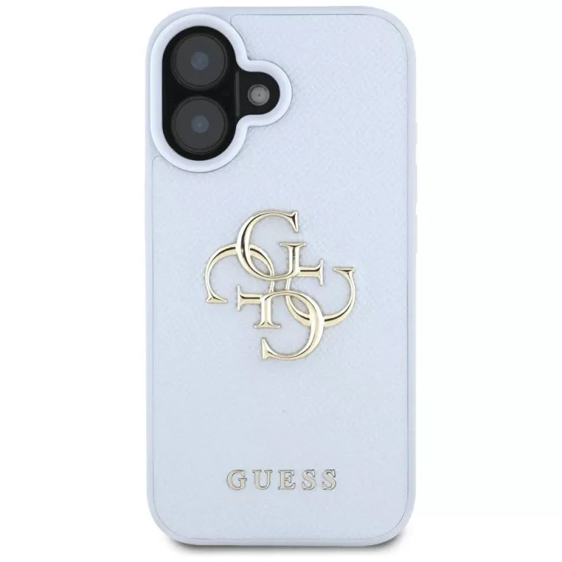 Guess Grained Big 4G Logo Small Classic Logo Cover posteriore per Apple iPhone 16 - blu