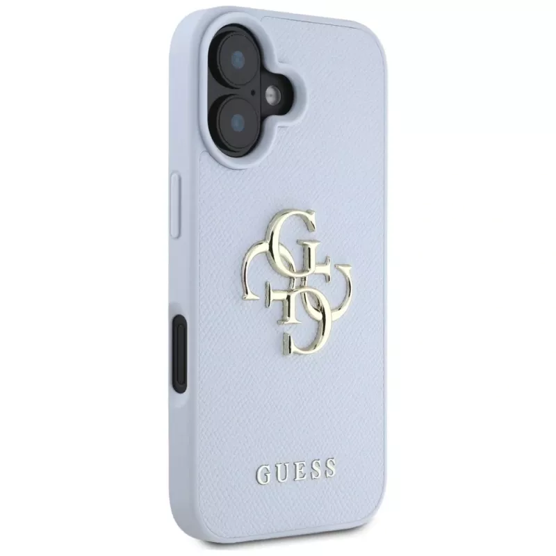 Guess Grained Big 4G Logo Small Classic Logo Cover posteriore per Apple iPhone 16 - blu
