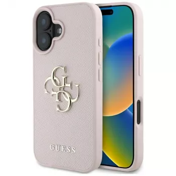 Guess Grained Big 4G Logo Small Classic Logo Cover posteriore per Apple iPhone 16 - rosa