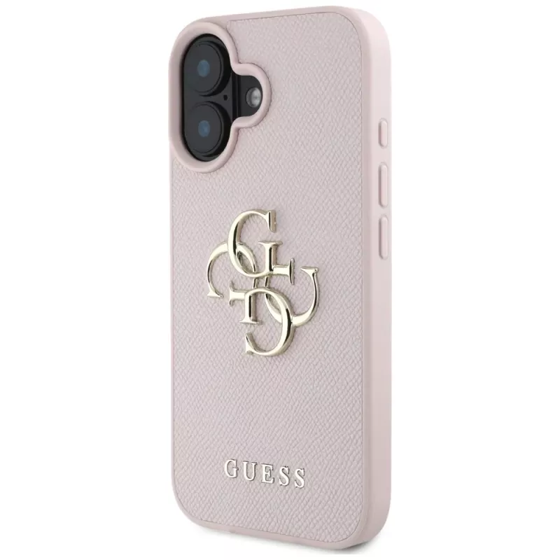 Guess Grained Big 4G Logo Small Classic Logo Cover posteriore per Apple iPhone 16 - rosa